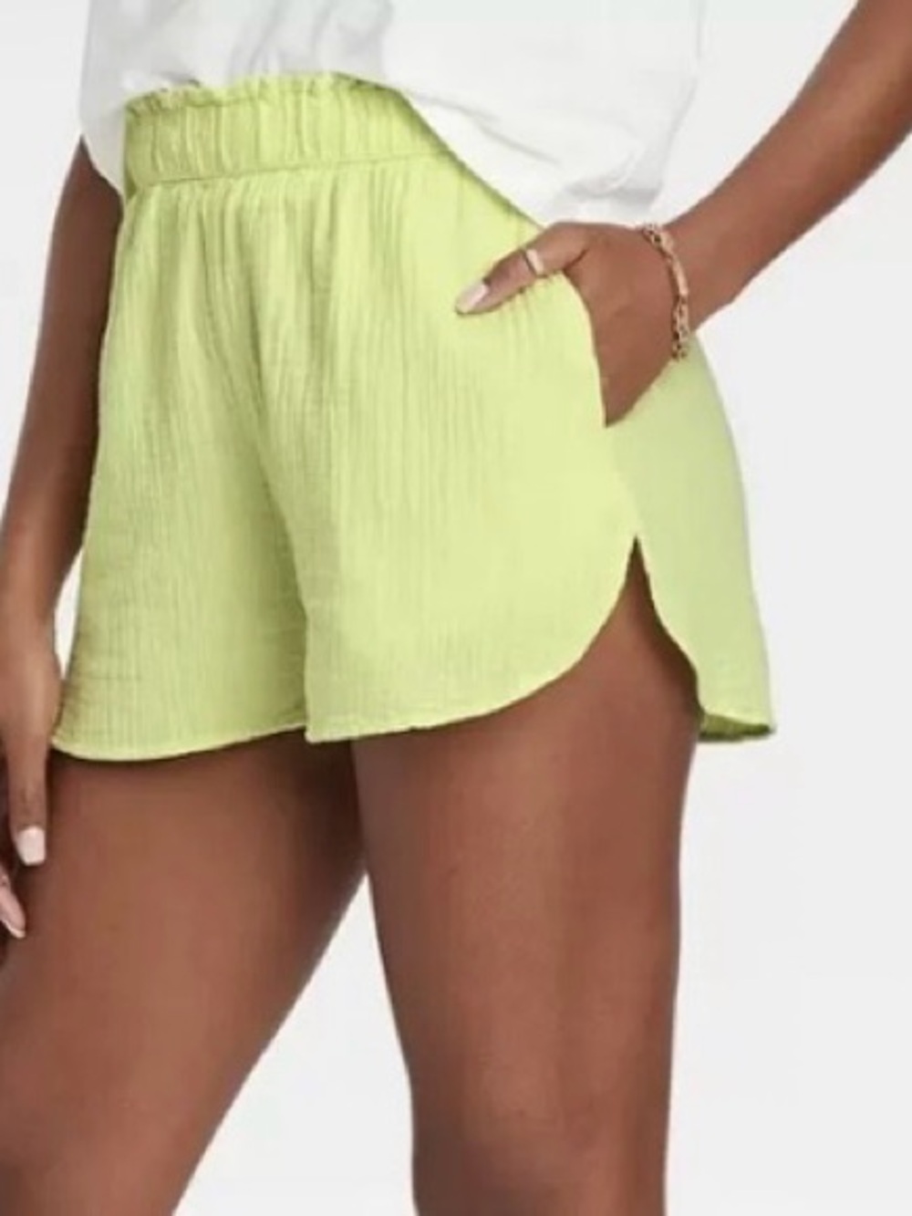 Universal Thread Women’s High Rise Pull-On Gauze Shorts Lime Yellow XL